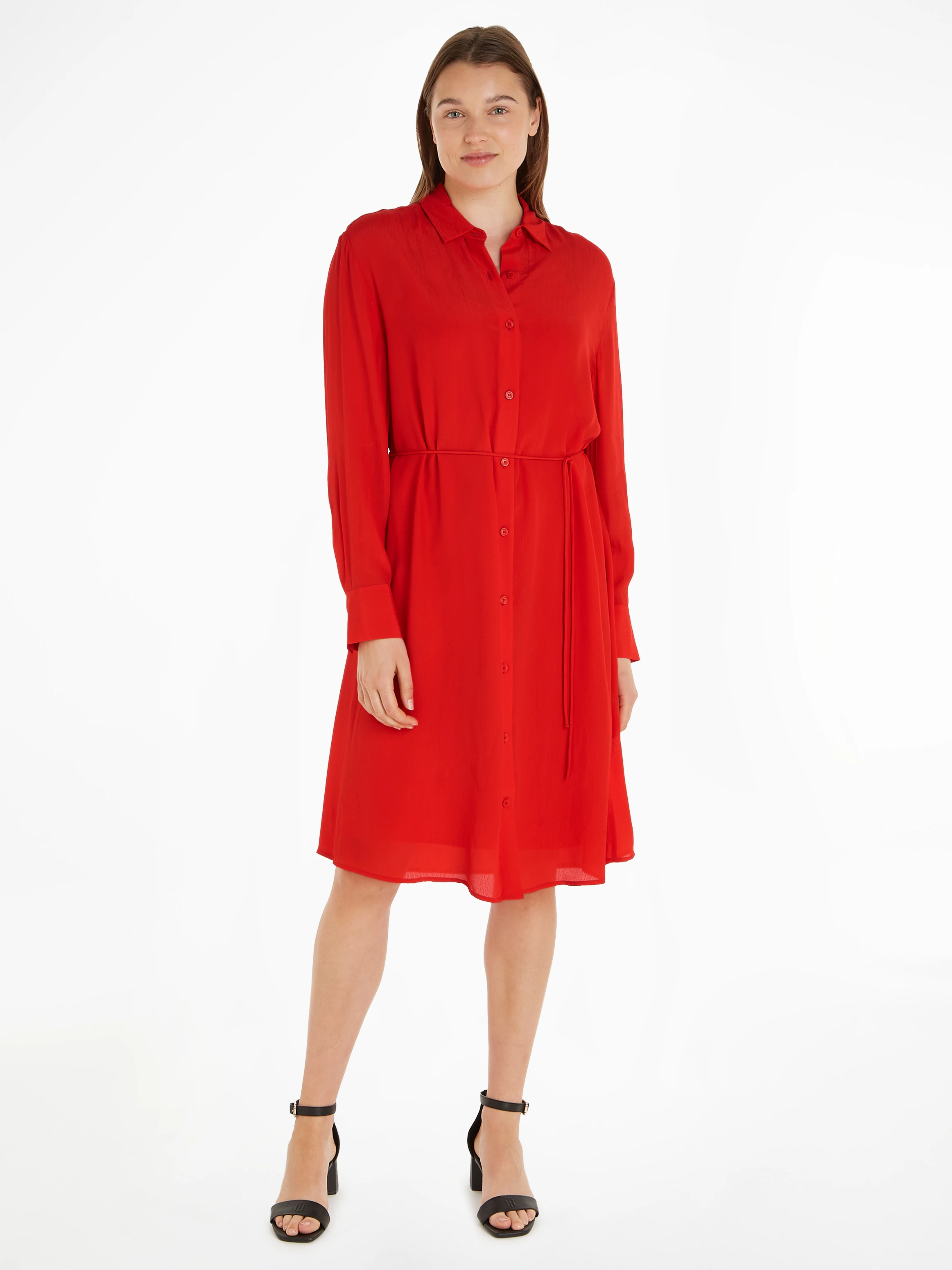 Tommy Hilfiger Blusenkleid FLUID VISCOSE CREPE KNEE DRESS mit Logopatch günstig online kaufen