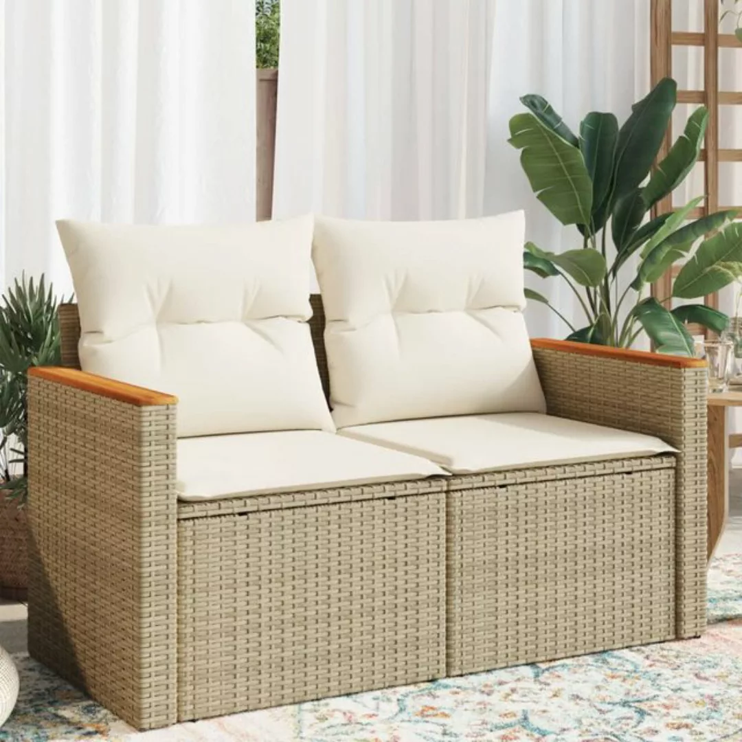 vidaXL Loungesofa Gartensofa mit Kissen 2-Sitzer Beige Poly Rattan, 1 Teile günstig online kaufen