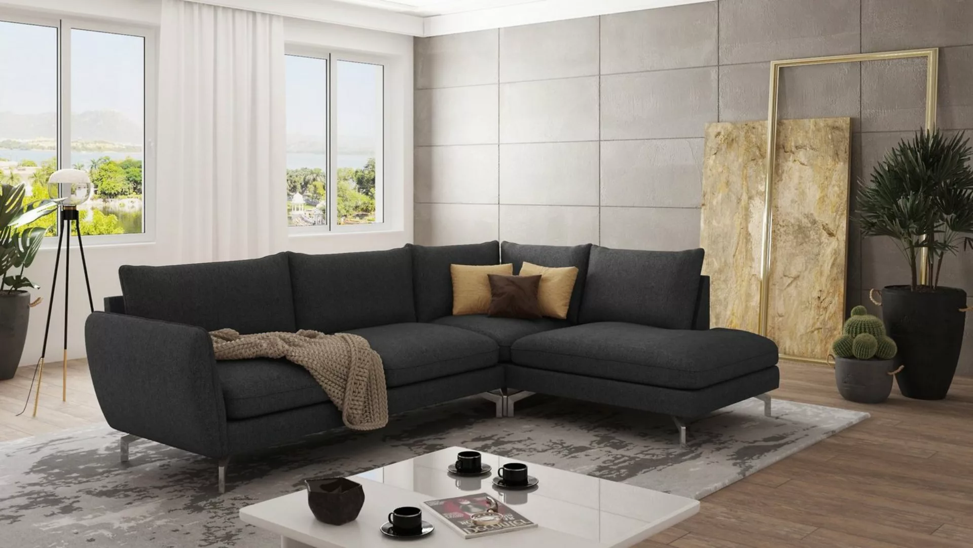 S-Style Möbel Ecksofa Modernes Benita mit Silber Metall Füßen, Ottomane lin günstig online kaufen