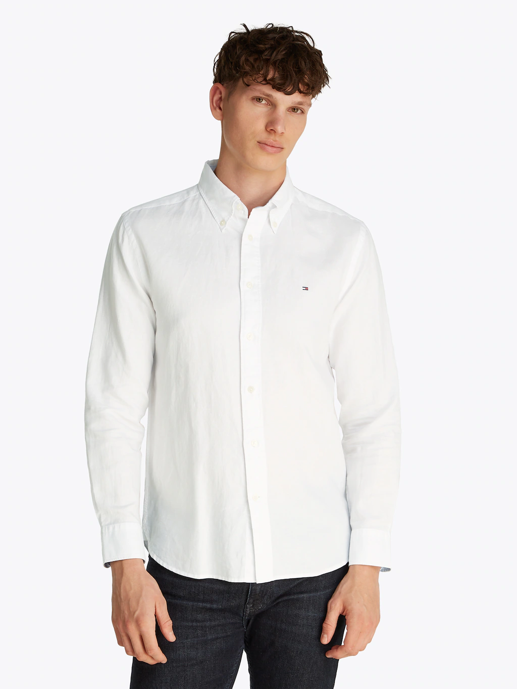 Tommy Hilfiger Langarmhemd "LINEN BLEND SOLID RF SHIRT", mit Button-down-Kr günstig online kaufen