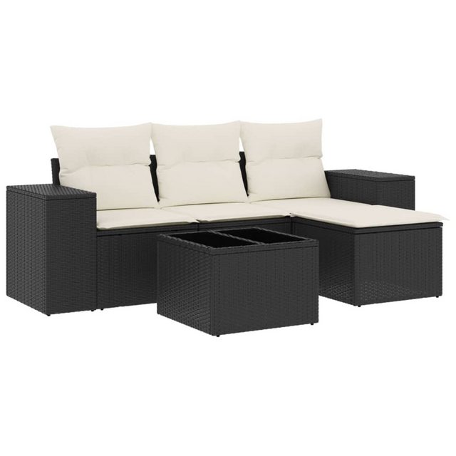 vidaXL Sofaelement 5-tlg. Garten-Sofagarnitur mit Kissen Schwarz Poly Ratta günstig online kaufen