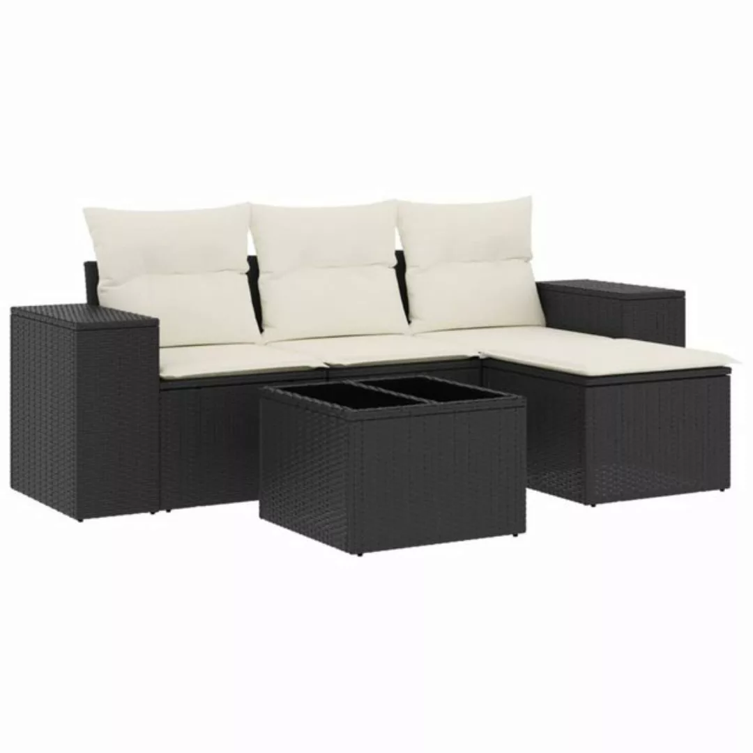 vidaXL Sofaelement 5-tlg. Garten-Sofagarnitur mit Kissen Schwarz Poly Ratta günstig online kaufen