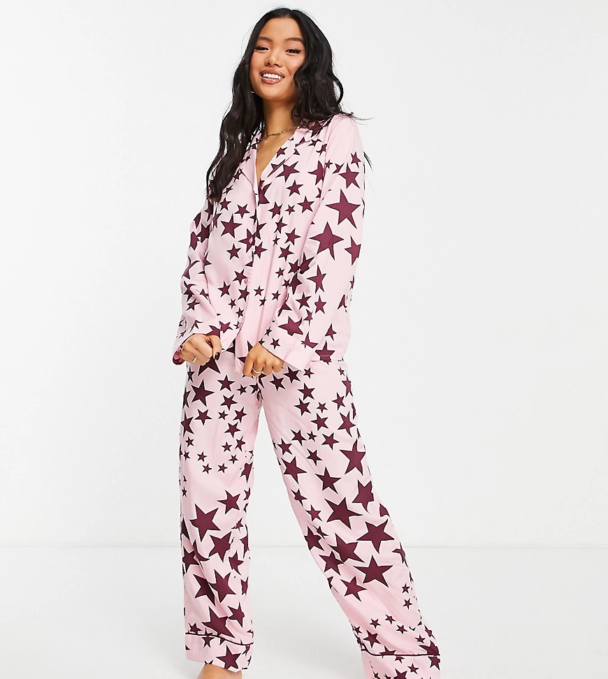 ASOS DESIGN Petite – Rosa Pyjama aus Modal mit langärmligem Hemd und Hose m günstig online kaufen