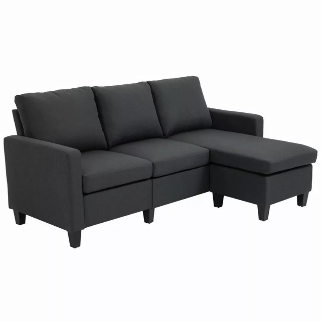 HOMCOM 3-Sitzer Ecksofa, Set 1 Teile, Eckesofa, 3-Sitzer, Leinen Dunkelgrau günstig online kaufen