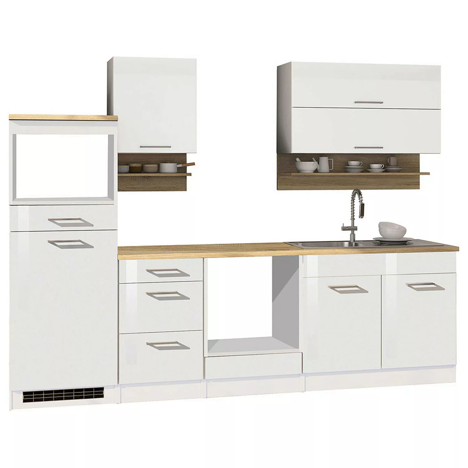 Küchenzeile 270 cm weiß, MARANELLO-03, Weiß Hochglanz ohne E-Geräte B x H x günstig online kaufen