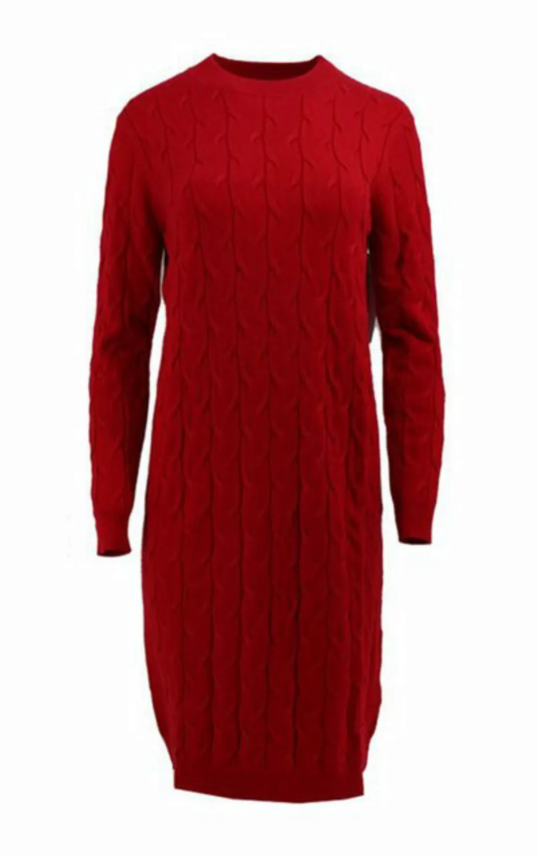 Passioni Strickkleid Rotes Winterkleid mit geradem Schnitt und Zopfmuster i günstig online kaufen