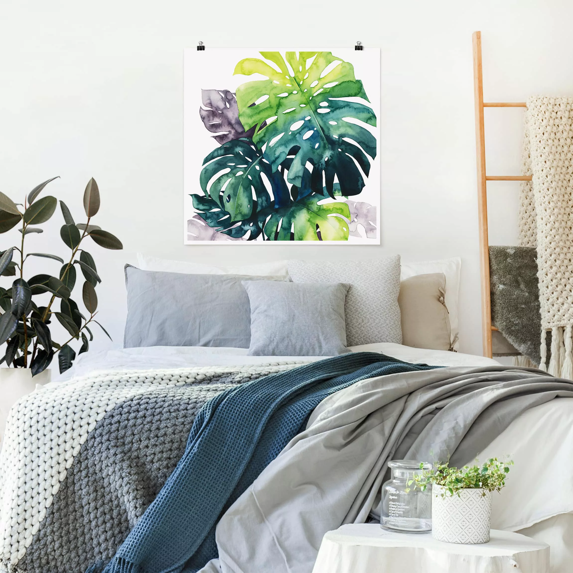 Poster Blumen - Quadrat Exotisches Blattwerk - Monstera günstig online kaufen