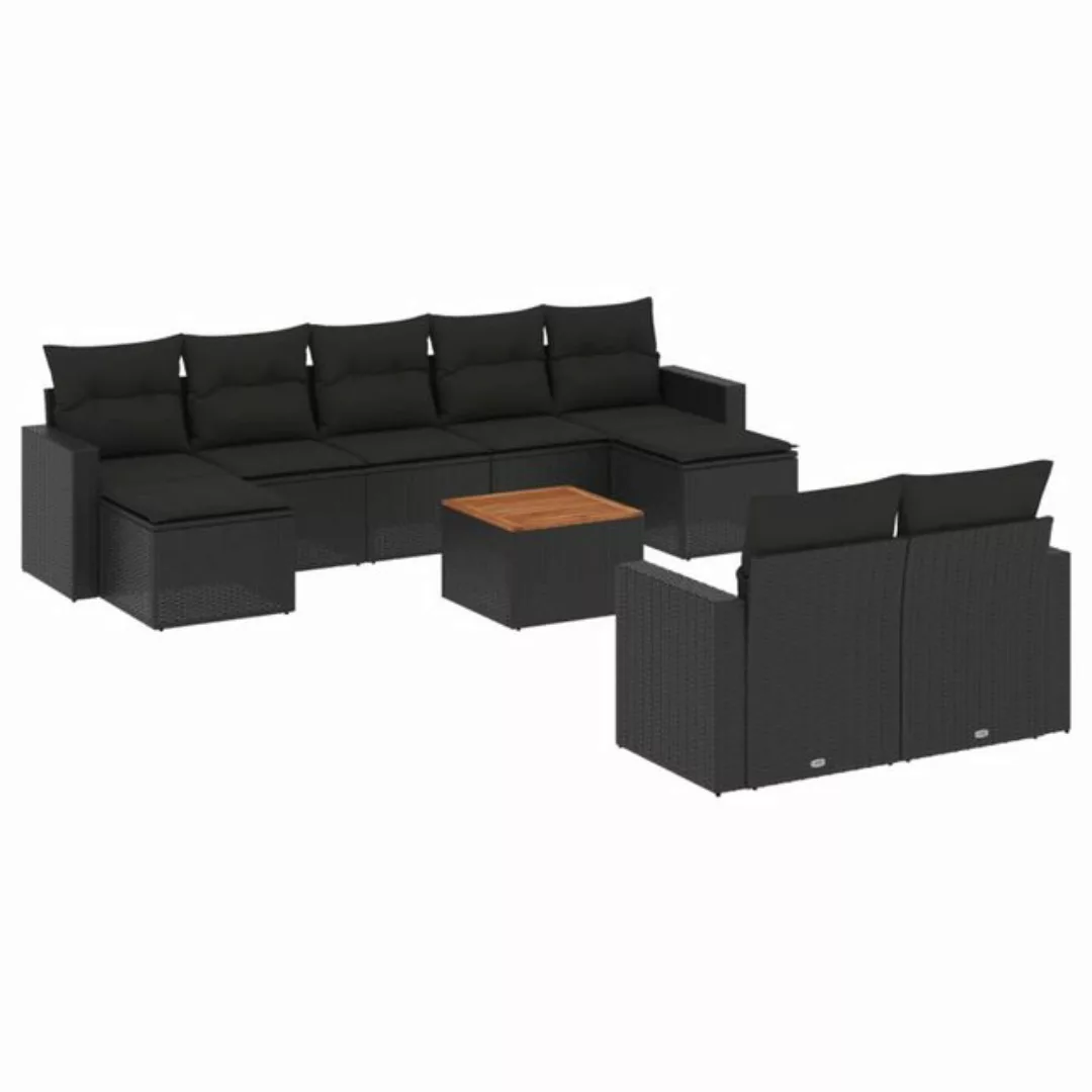 vidaXL Sofaelement 10-tlg. Garten-Sofagarnitur mit Kissen Schwarz Poly Ratt günstig online kaufen