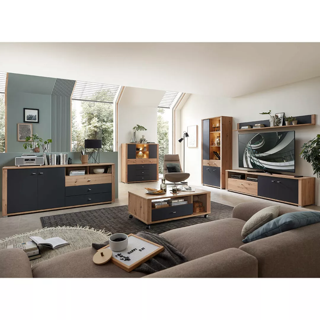 Wohnzimmer Set braun PRESTON-36, graphit und Eiche Nb., 6-teilig, inkl. Cou günstig online kaufen