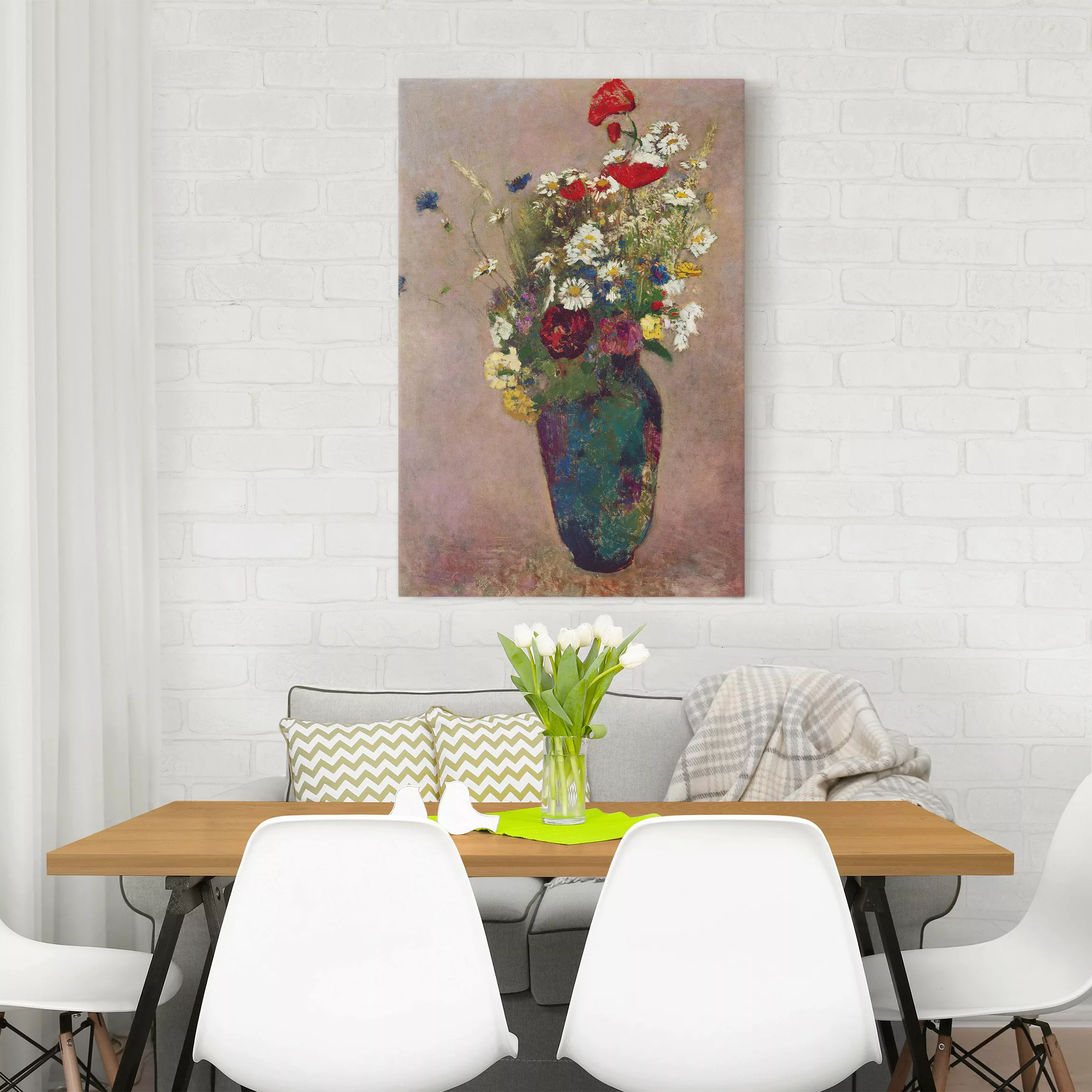 Leinwandbild Kunstdruck - Hochformat Odilon Redon - Blumenvase mit Mohn günstig online kaufen