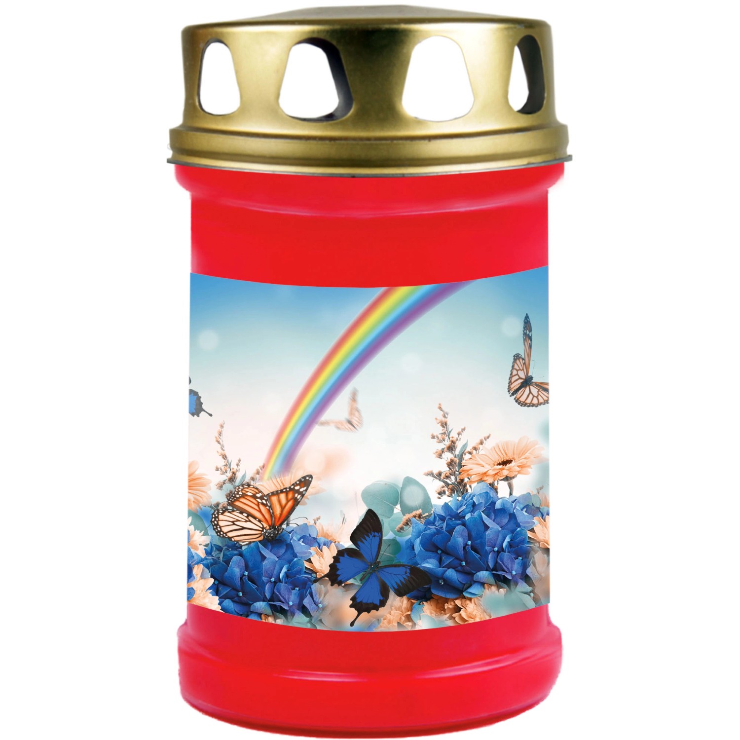 HS Candle Grabkerze Rot 48h Deckel Gold Regenbogen günstig online kaufen