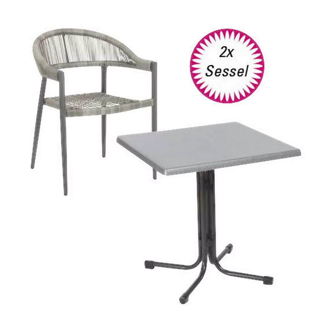 Acamp Set 2x Sessel Brooklyn 1x Tisch Piazza 80 cm x 80 cm Anthrazit-Inox günstig online kaufen