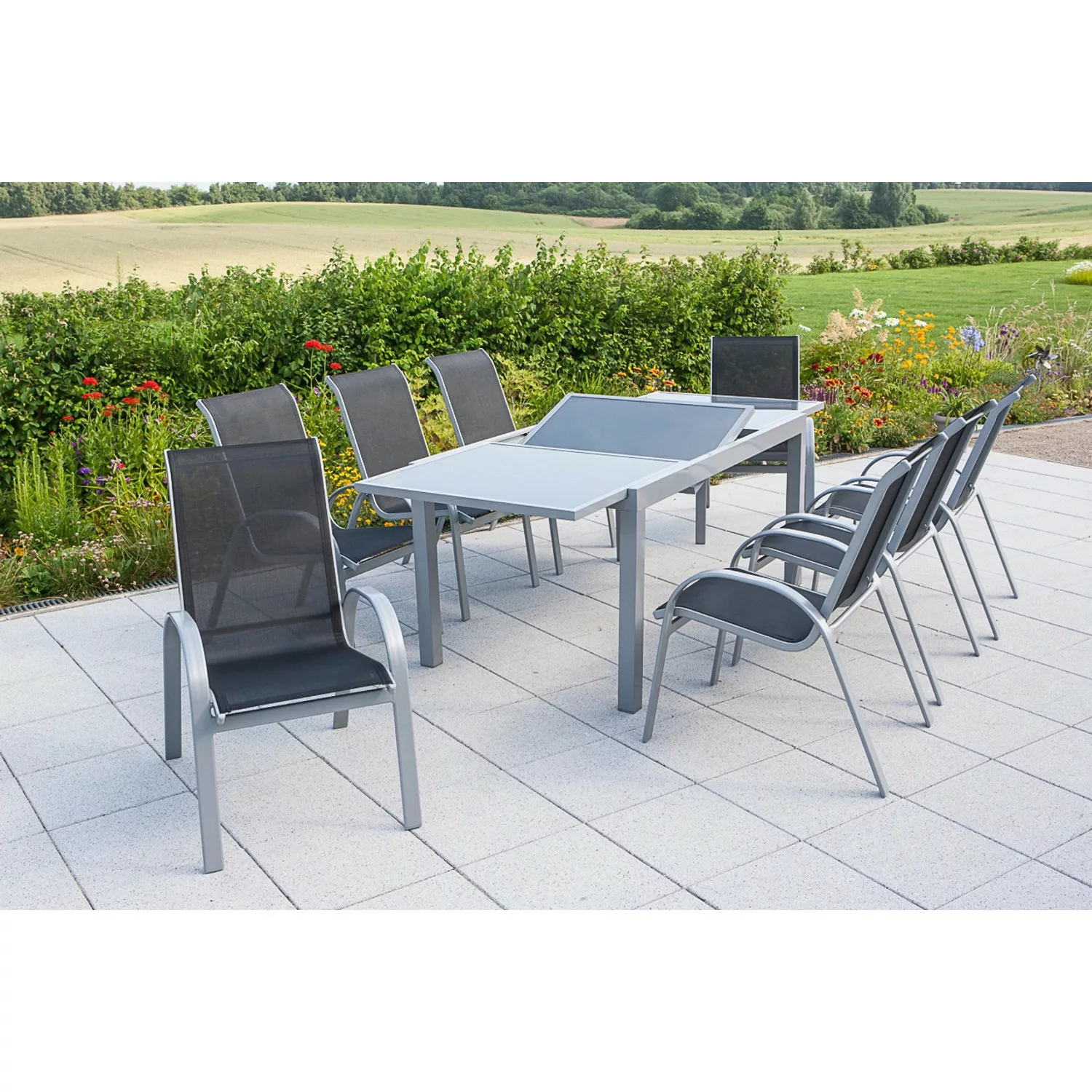 Merxx Gartenmöbel-Set Amalfi 9-tlg. Marineblau mit Ausziehtisch 180/240 x 1 günstig online kaufen