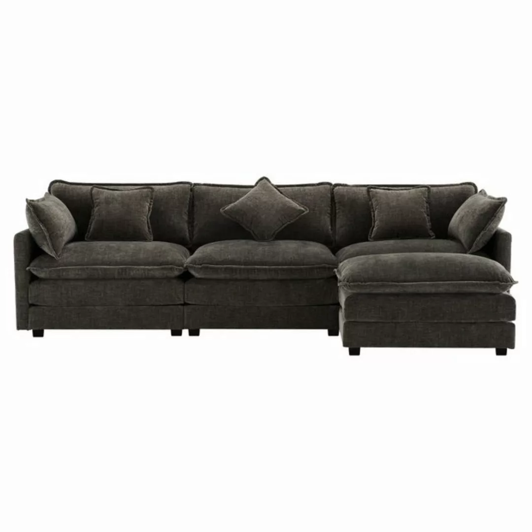 SOFTWEARY Ecksofa L-Form, mit Hocker, Zier- und Armlehnenkissen, Chenille günstig online kaufen