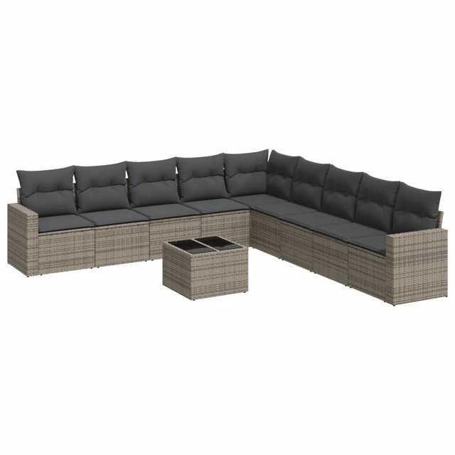 vidaXL Sofaelement 10-tlg. Garten-Sofagarnitur mit Kissen Grau Poly Rattan günstig online kaufen