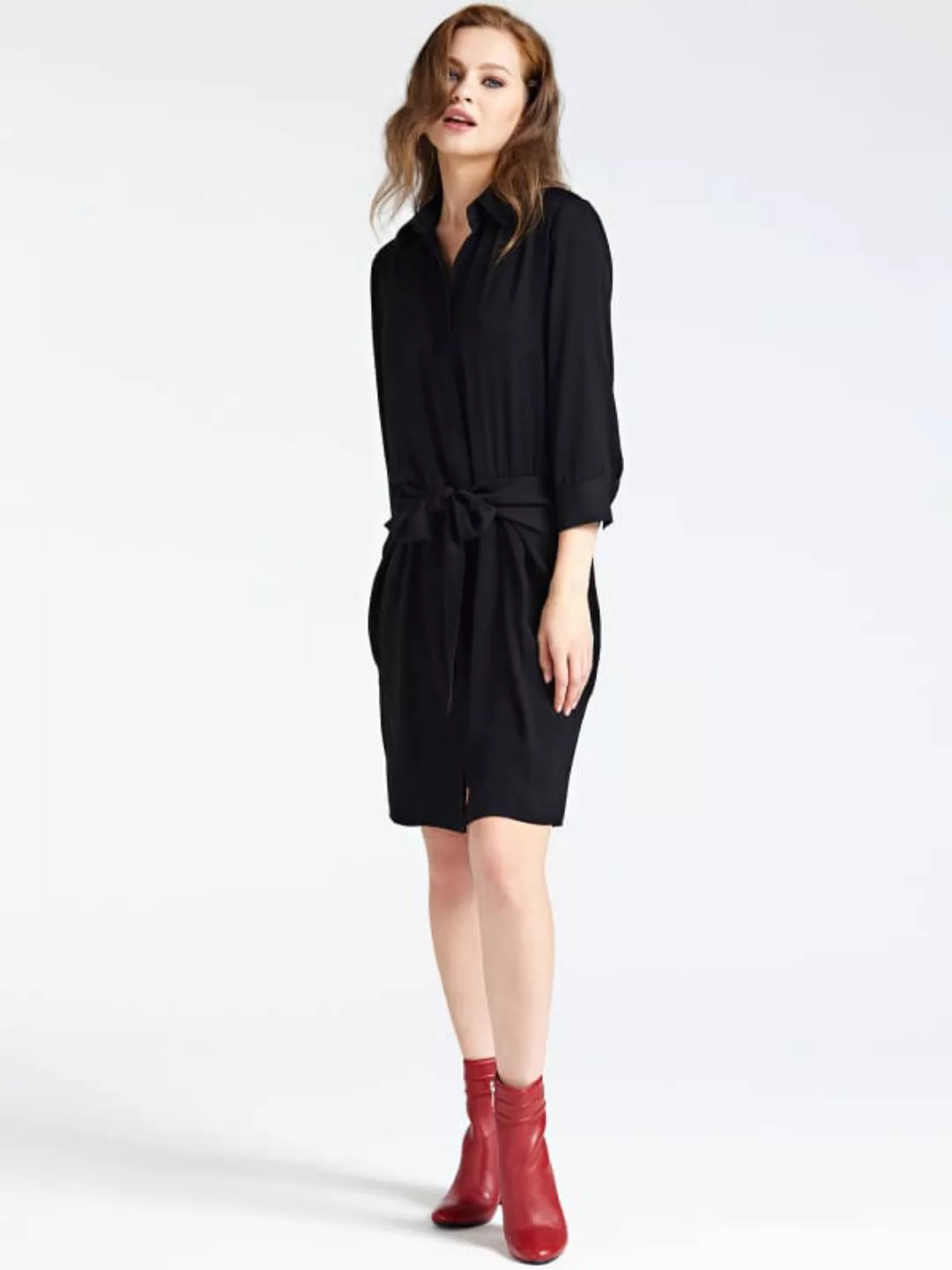 Kleid 3/4-Ärmel Knoten Vorne günstig online kaufen