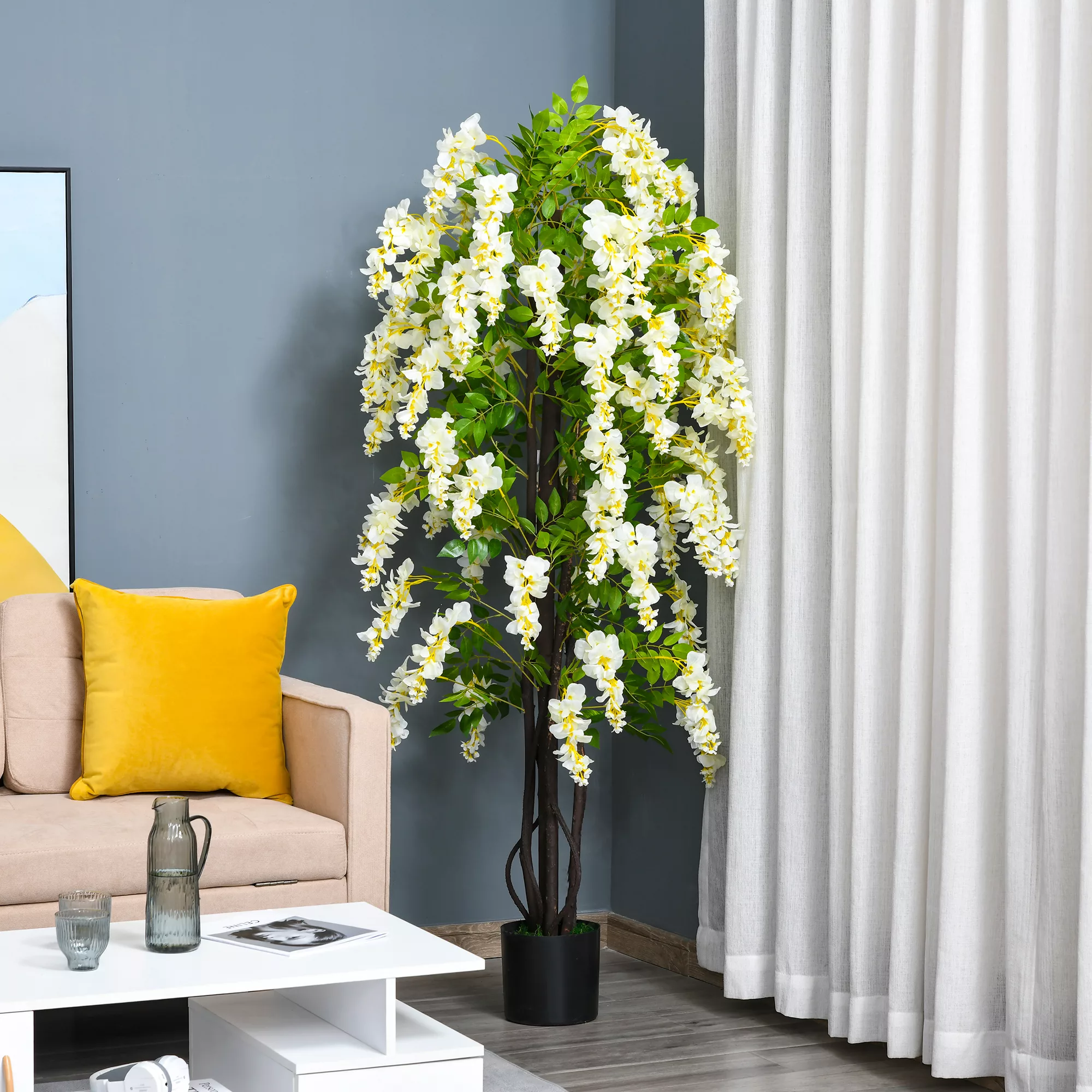 Outsunny Kunstpflanze mit weißen Glyzinien  Dekorative Kunstpflanzen im Top günstig online kaufen