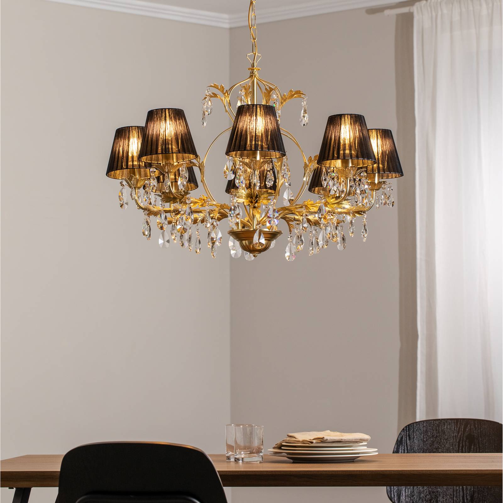 Kronleuchter Karen achtflammig gold/schwarz günstig online kaufen