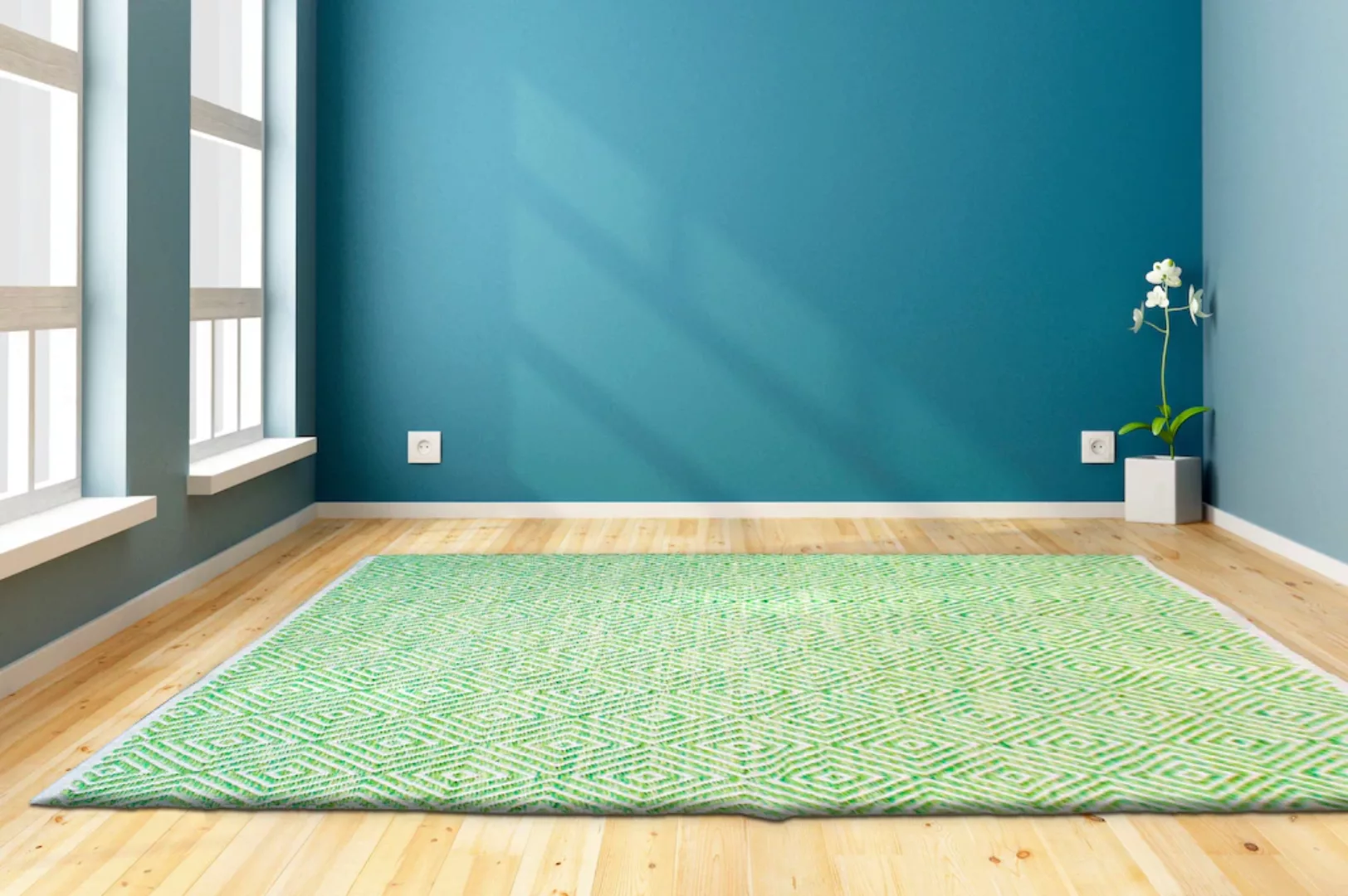my home Teppich »Tiara«, rechteckig, mit Rauten-Muster, Teppich aus 100% Ba günstig online kaufen