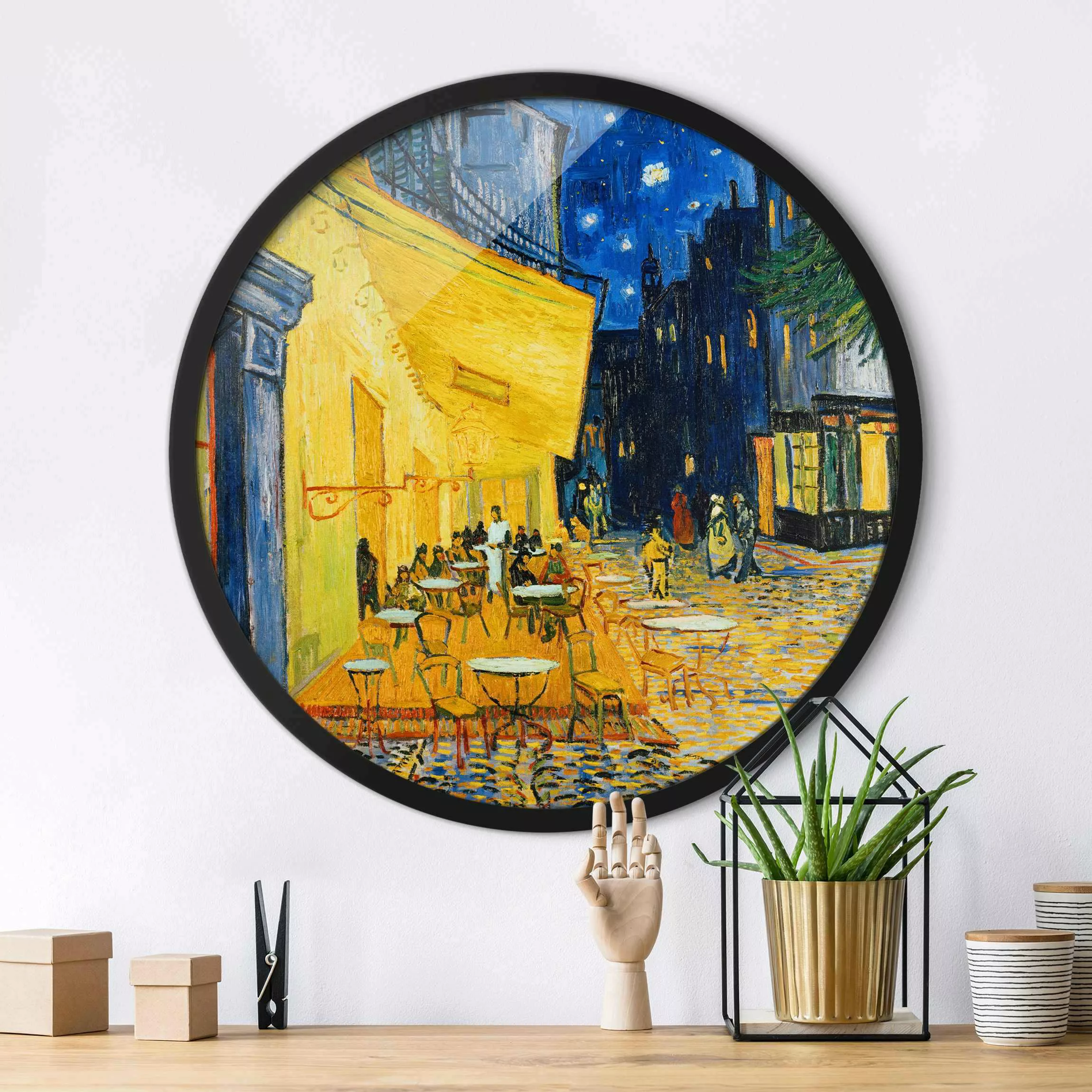 Rundes Gerahmtes Bild Vincent van Gogh - Café-Terrasse in Arles günstig online kaufen