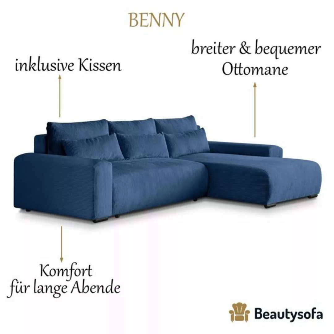 Beautysofa Ecksofa Benny, inkl. Schlaffunktion, Bettkasten, Wellenfedern, s günstig online kaufen