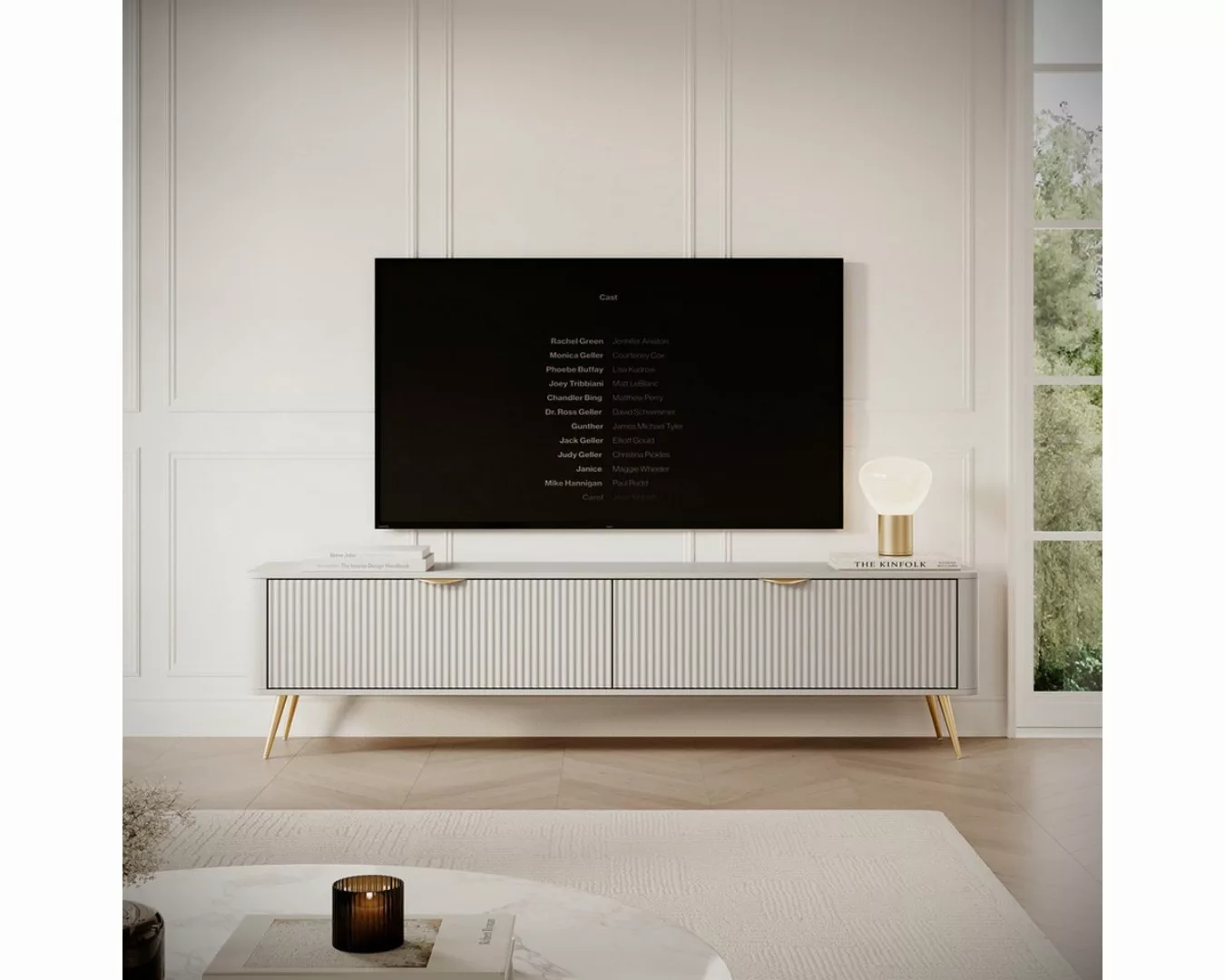 Compleo TV-Schrank BELLO zweitürig, Modern Wohnzimmer, gerifflete Front günstig online kaufen