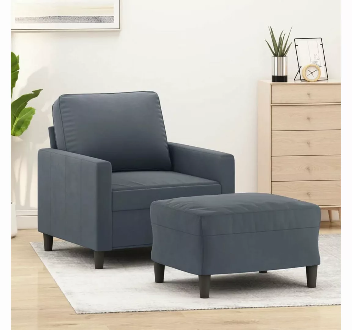 vidaXL Sofa Sessel mit Hocker Samt, Dunkelgrau günstig online kaufen