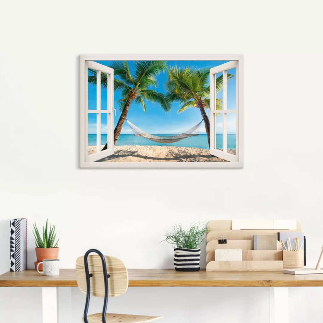 Artland Wandbild »Fensterblick Palmenstrand Karibik«, Amerika, (1 St.), als günstig online kaufen