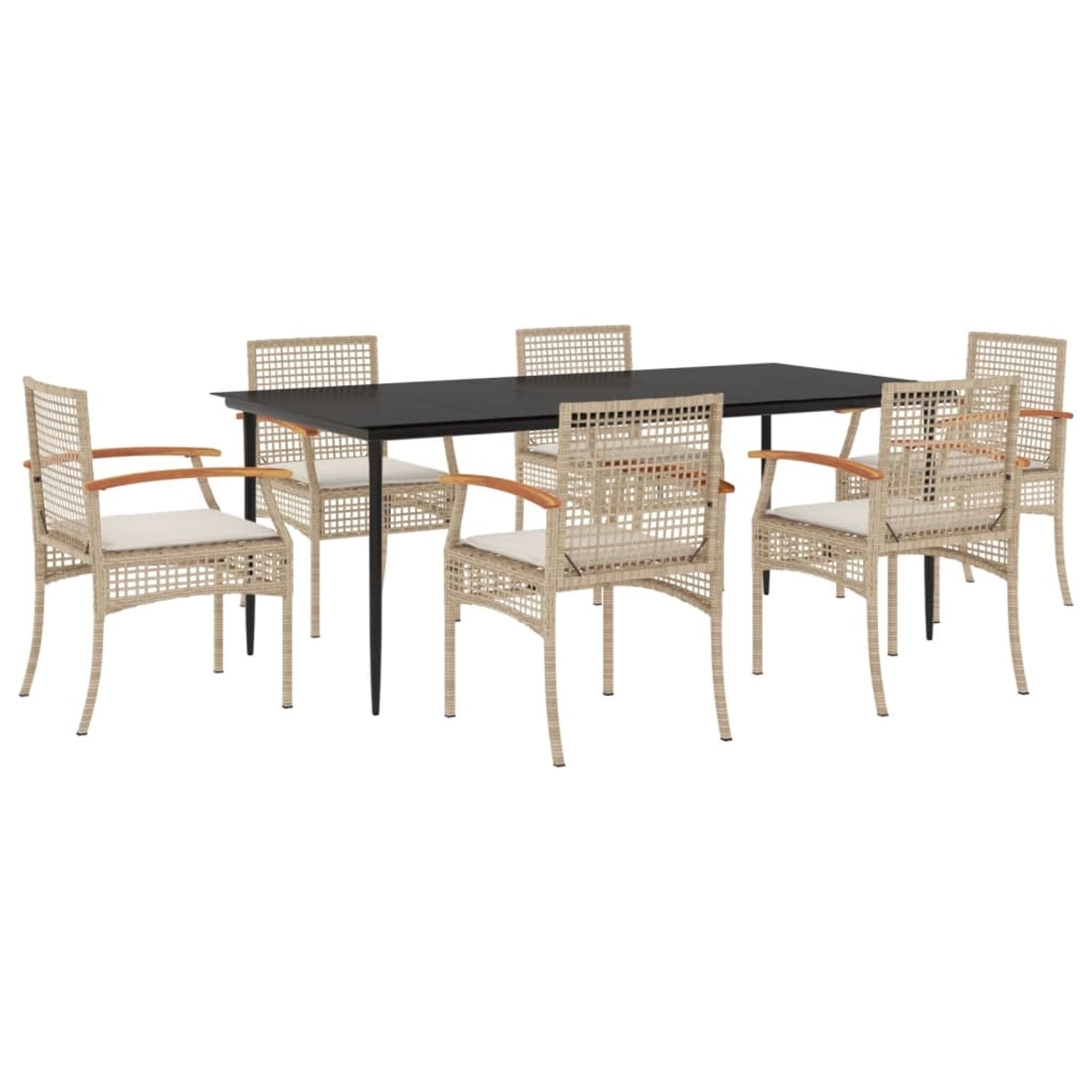 vidaXL 7-Tlg Garten-Essgruppe mit Kissen Beige Poly Rattan 3213629 günstig online kaufen