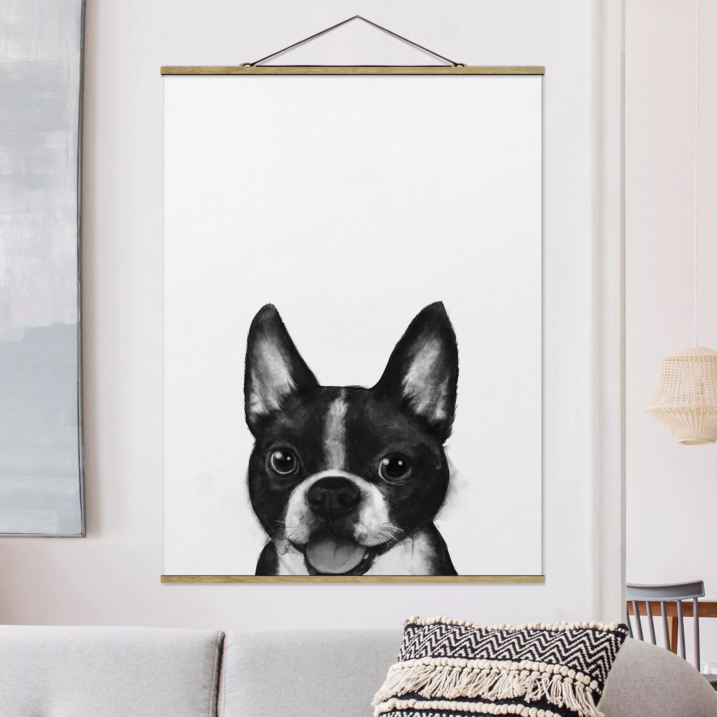 Stoffbild Tiere mit Posterleisten - Hochformat Illustration Hund Boston Sch günstig online kaufen