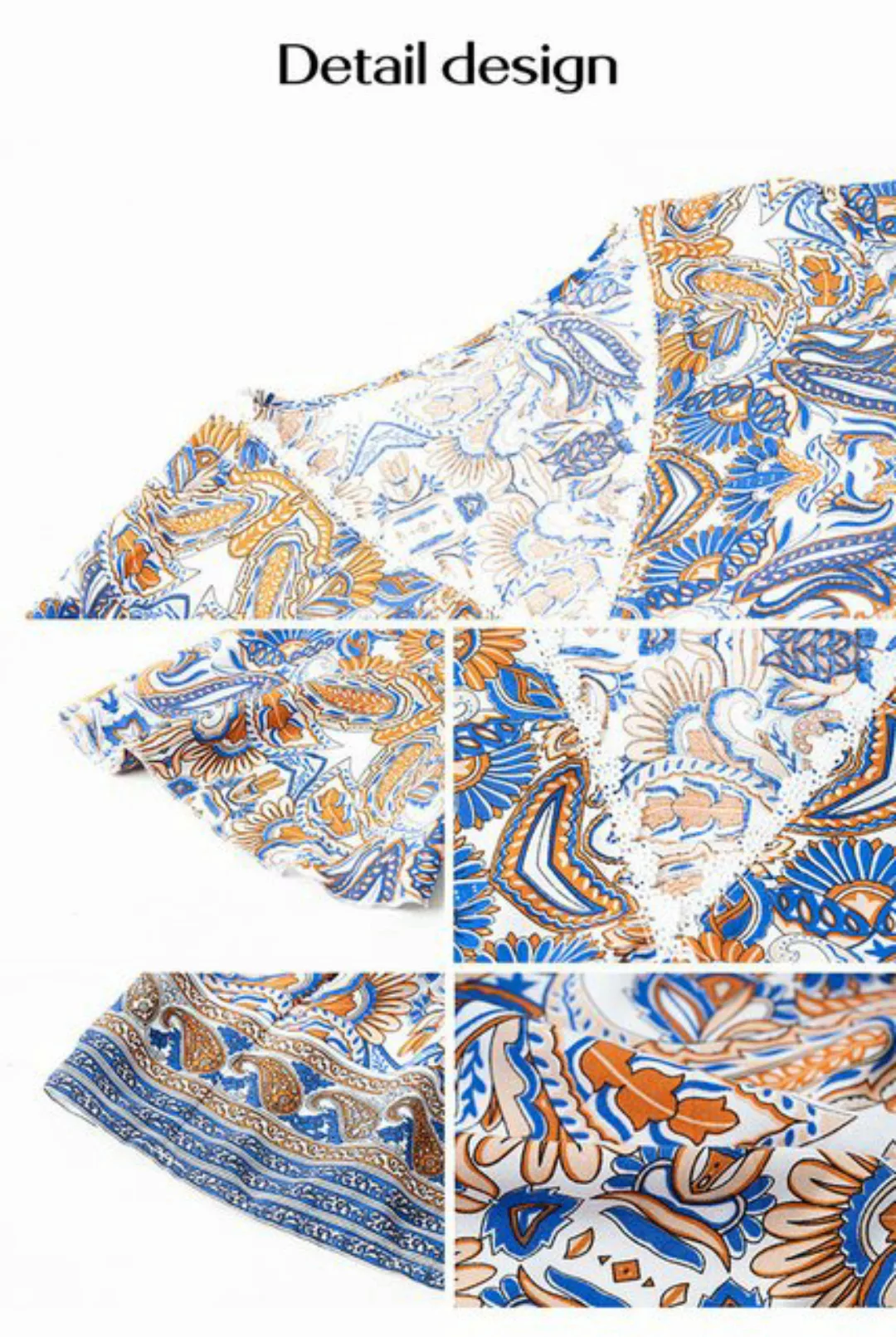 BlauWave Druckkleid Sommerrock A Linie Bedrucktes Kurzarm Kleid Mit V-Aussc günstig online kaufen