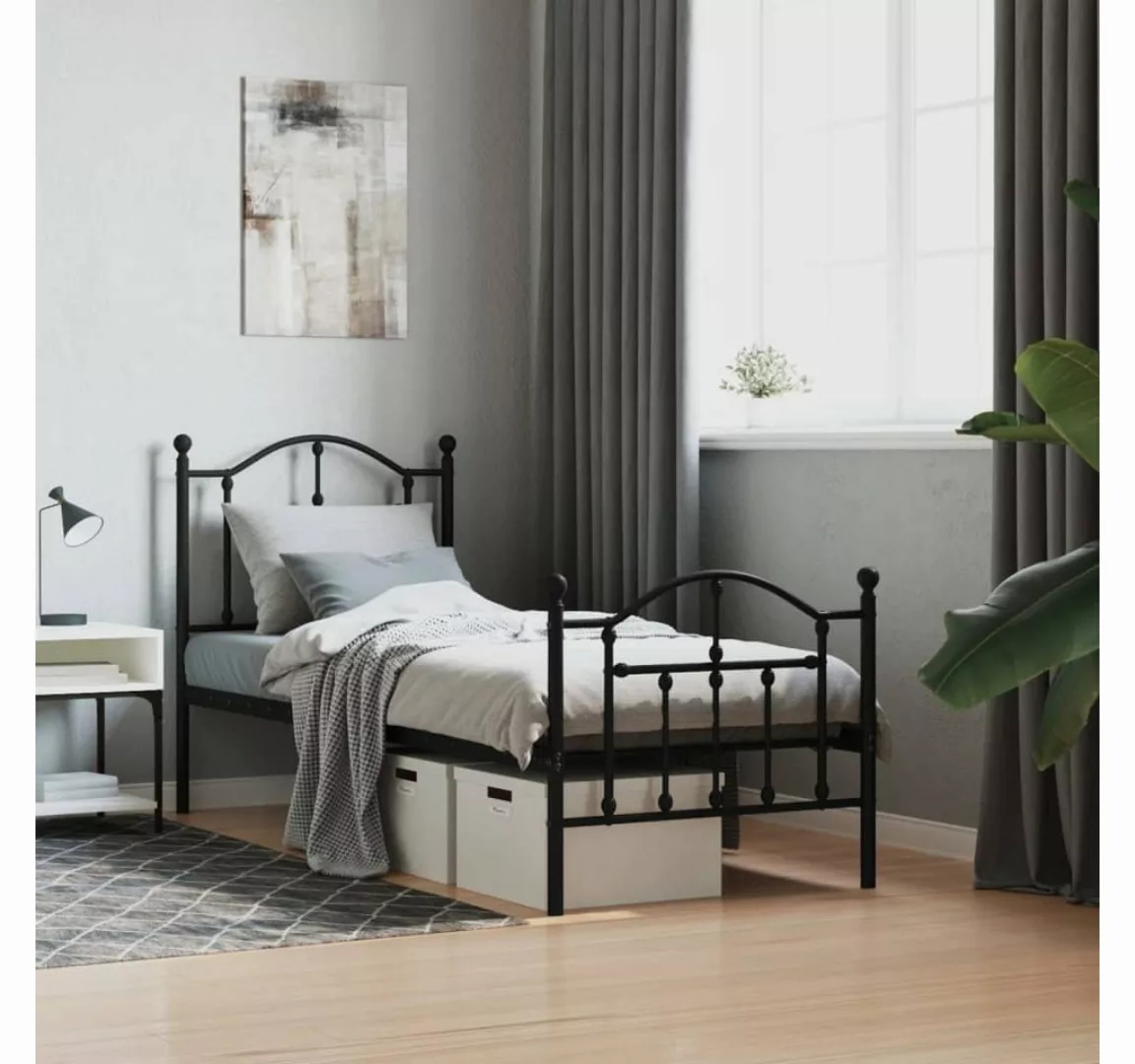 furnicato Bett Bettgestell mit Kopf- und Fußteil Metall Schwarz 75x190 cm günstig online kaufen