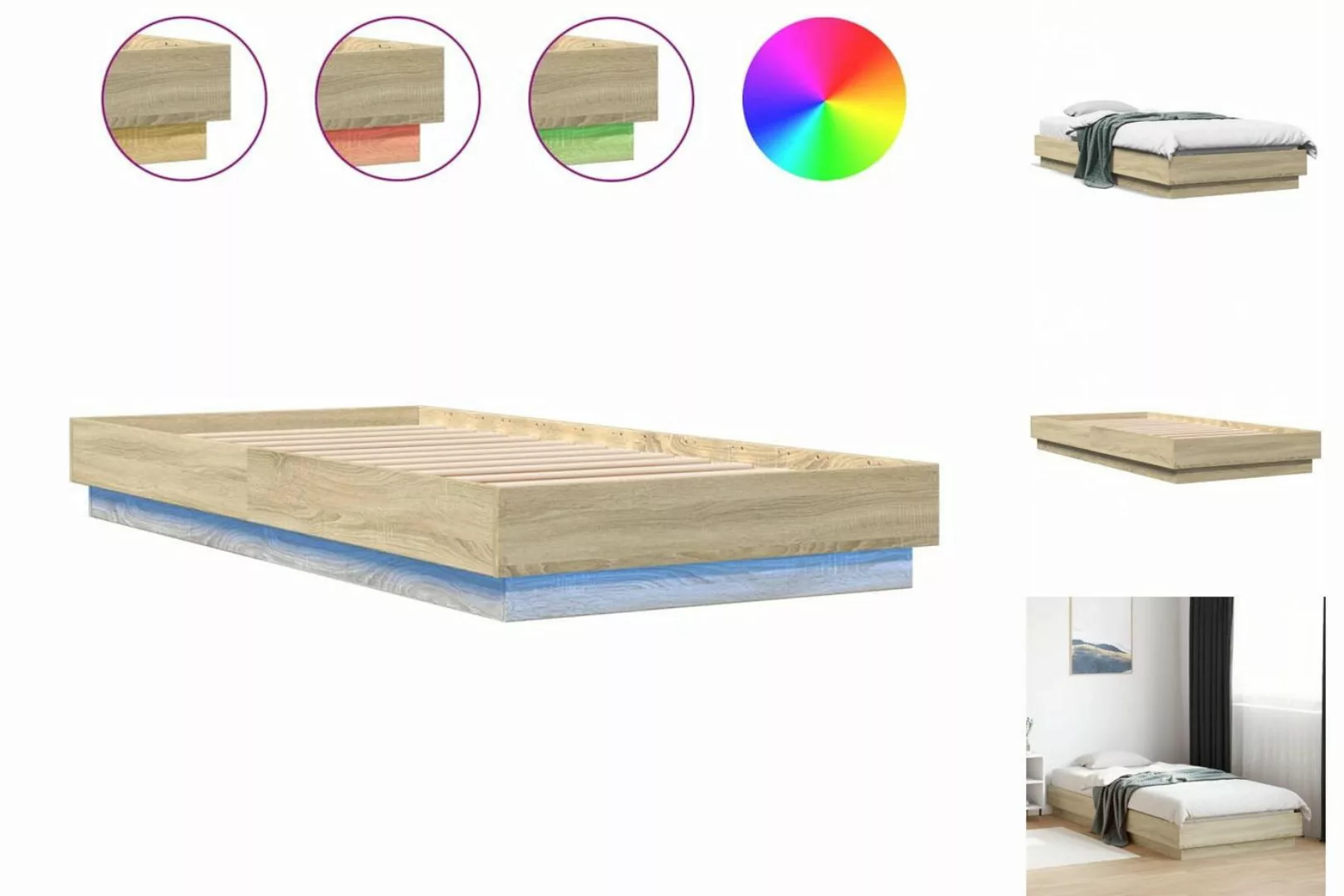 vidaXL Bett Bettgestell mit LED Räuchereiche 90x200 cm günstig online kaufen