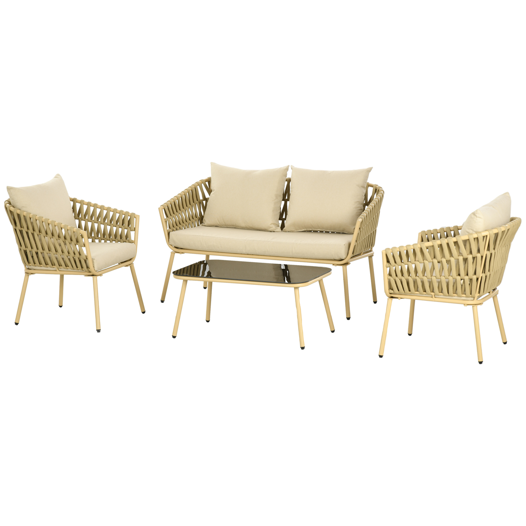 Outsunny 4 tlg Rattan Gartenmöbel Set Sitzgruppe mit 1 Couchtisch 2 Sesseln günstig online kaufen