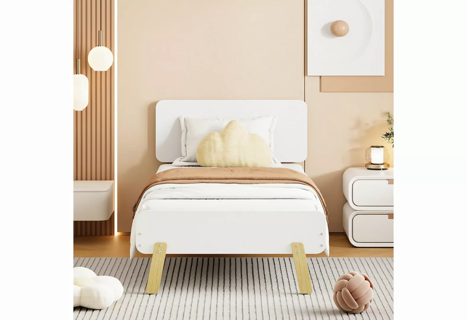 IDEASY Einzelbett Kinderbett, 90 x 190, Einzelbett aus Massivholz, grau/wei günstig online kaufen