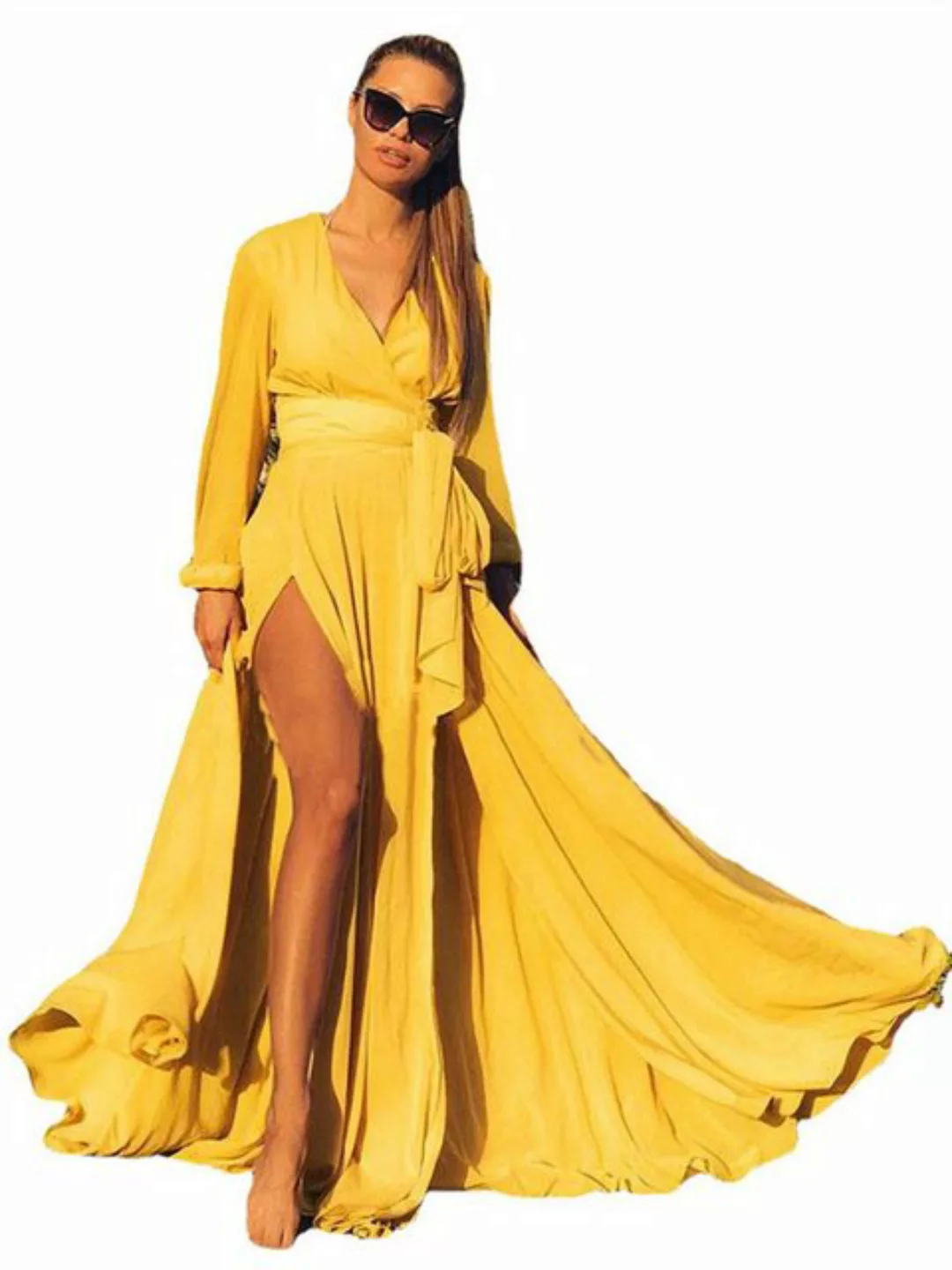 RUZU UG Abendkleid Damenkleid im Ethno-Stil mit tiefem V-Ausschnitt und Sch günstig online kaufen