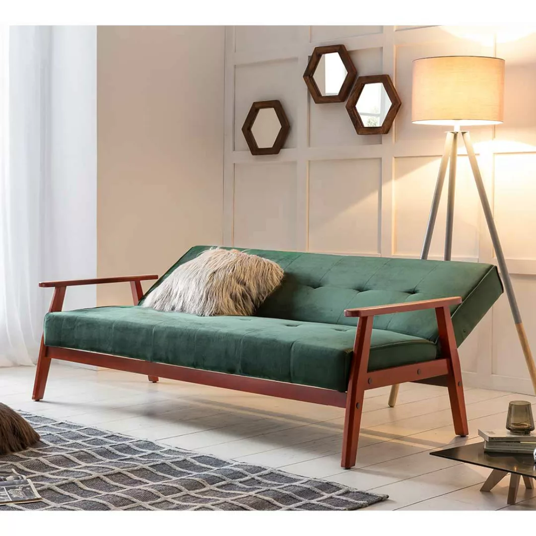 Samt Sofa in Dunkelgrün Schlaffunktion günstig online kaufen