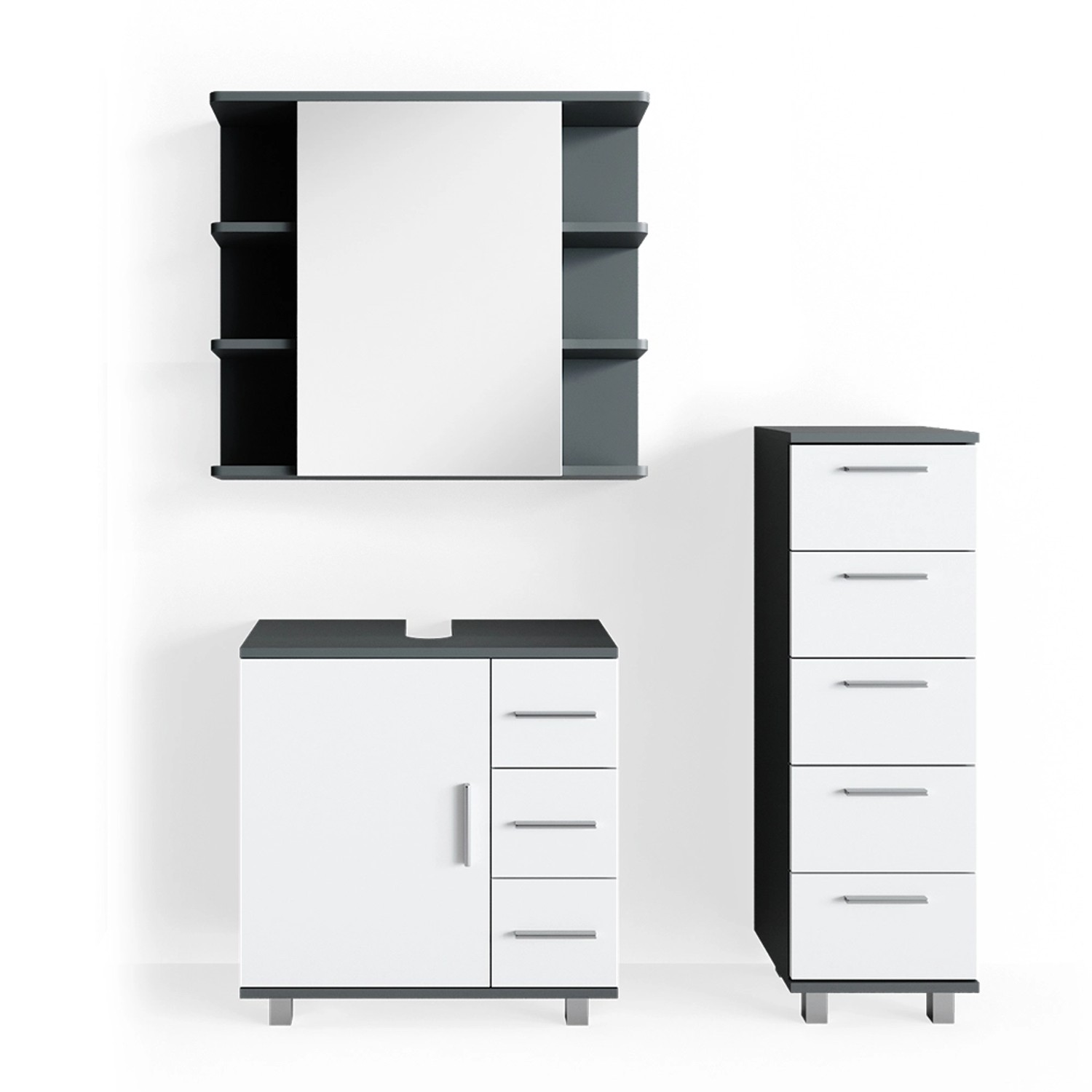Vicco Badmöbel-Set Ilias Anthrazit/Weiß 3 Teile mit Midischrank günstig online kaufen