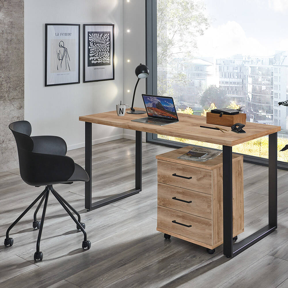 Büromöbel Set 2-teilig HILLSTON-43 mit 140cm Schreibtisch in Plankeneiche günstig online kaufen