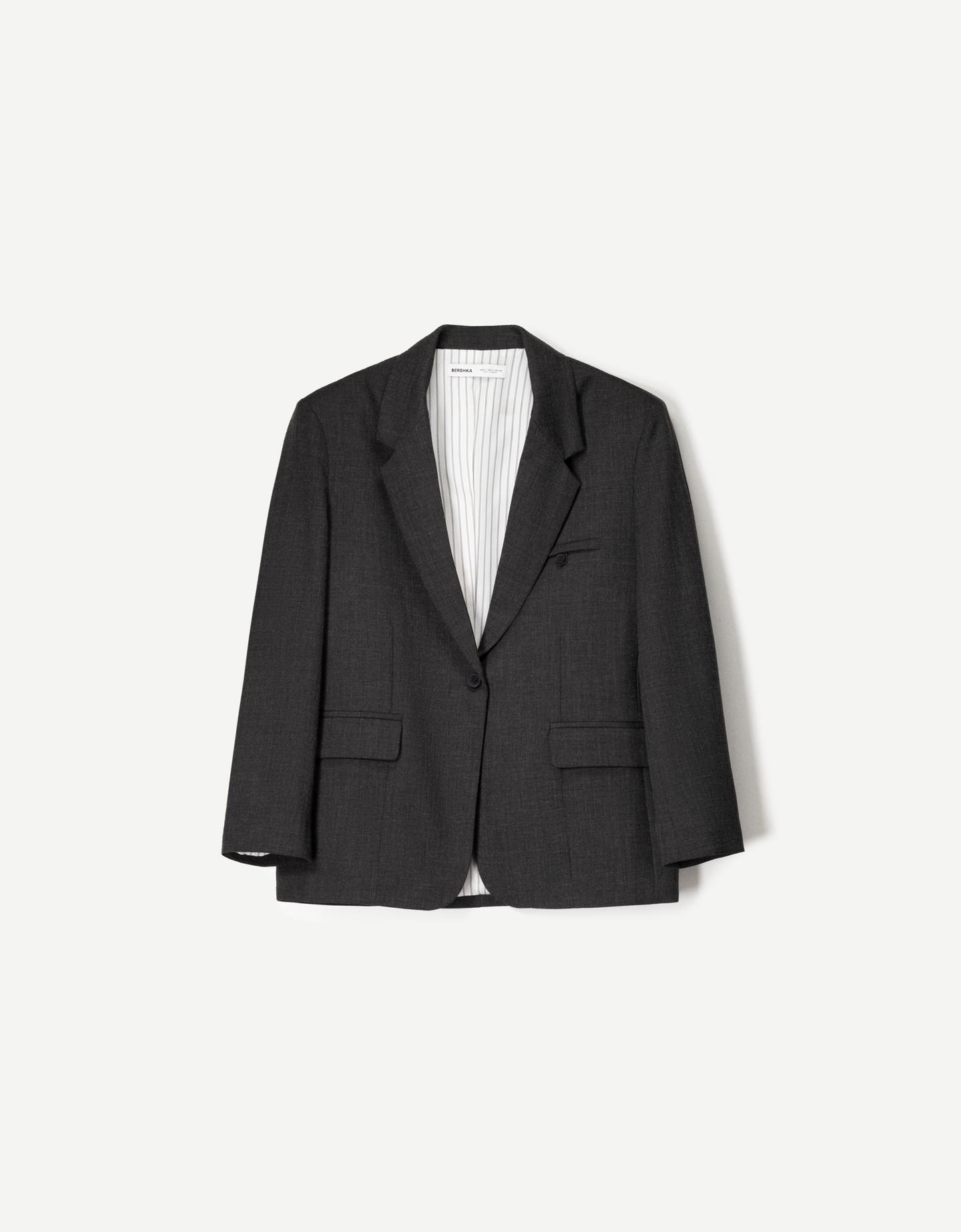 Bershka Melierter Oversize-Blazer Damen S Dunkelgrau günstig online kaufen