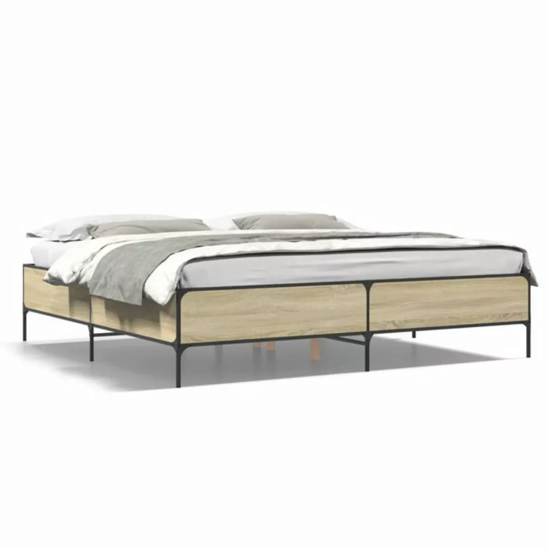 vidaXL Bett Bettgestell Sonoma-Eiche 200x200 cm Holzwerkstoff und Metall günstig online kaufen