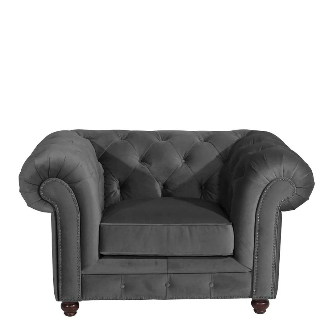 Samt Clubsessel Anthrazit im Chesterfield Look 135 cm breit günstig online kaufen