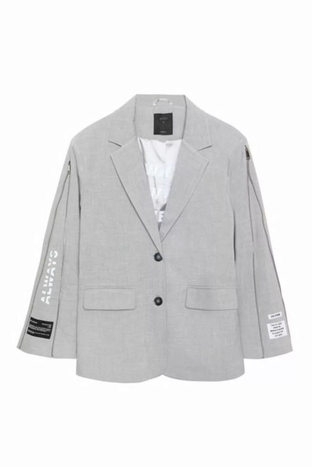 QUZU Longblazer Jackenblazer Grau Elegantes Business mit Reißverschlüssen ( günstig online kaufen