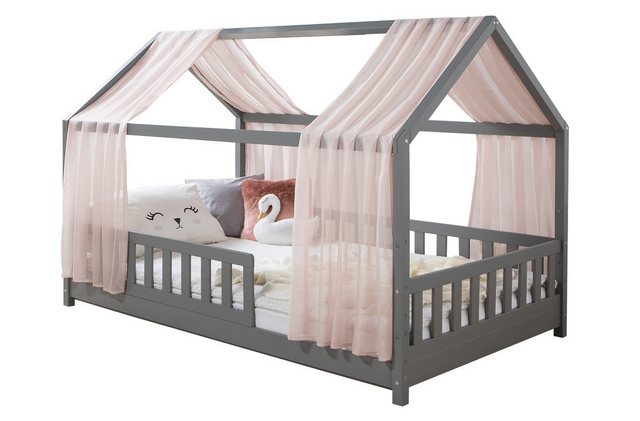 Ticaa Hausbett TiCAA Kinderbett Hausbett mit Tüll Kim 90x200 cm, Hausbett i günstig online kaufen