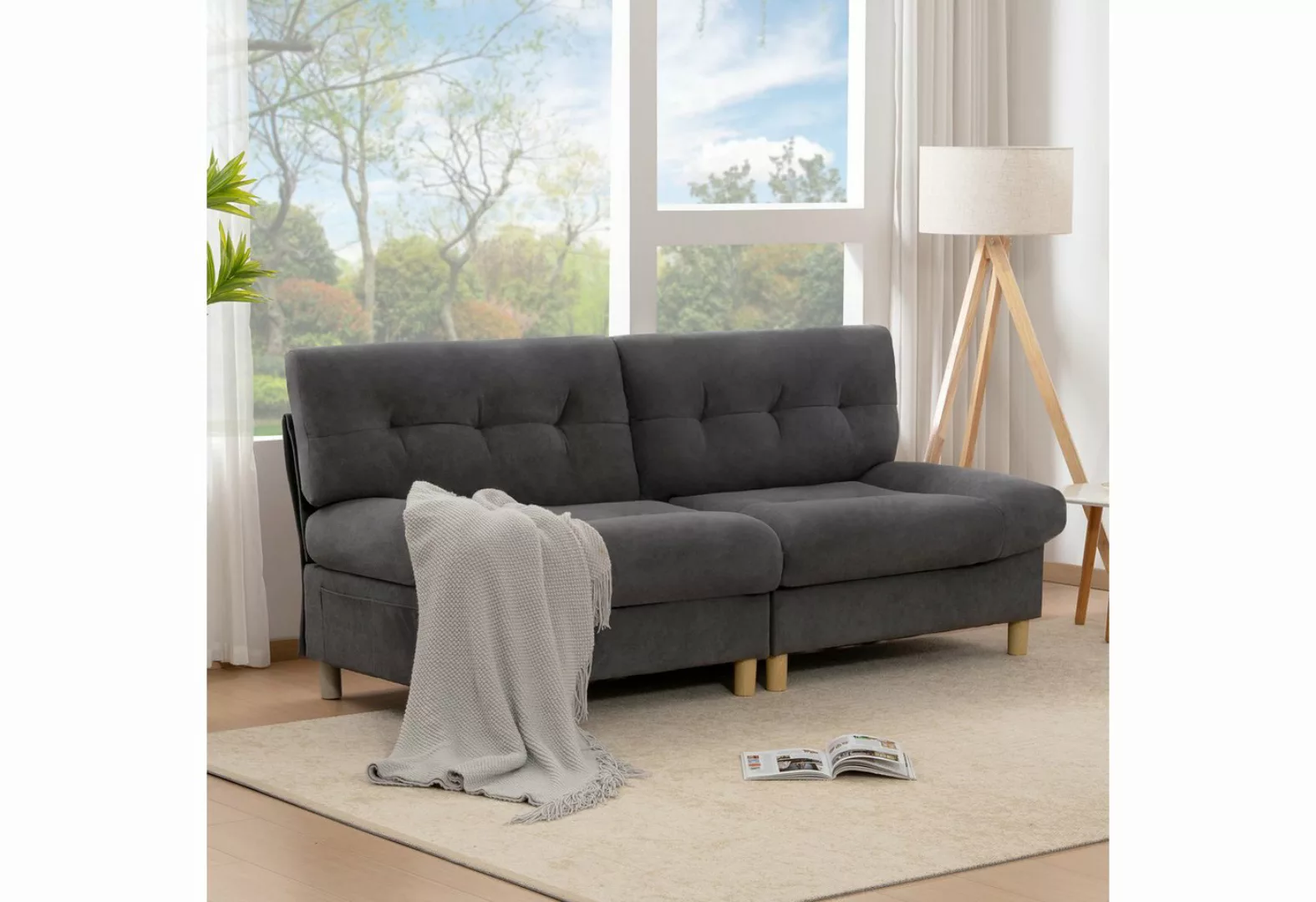 HAUSS SPOLE Sofa Ecksofa Polstersofa mit 20cm dicken Kissen, Teddy-Stoff, G günstig online kaufen