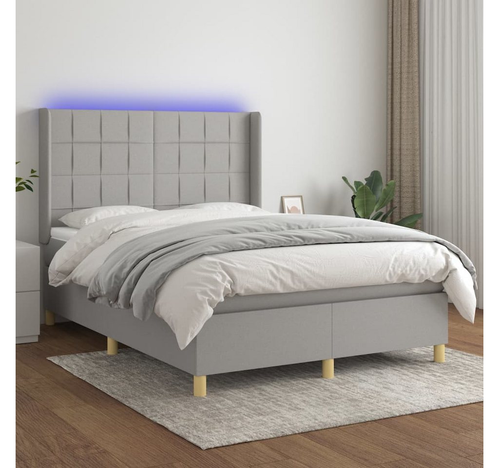 vidaXL Boxspringbett Boxspringbett mit Matratze LED Hellgrau 140x200 cm Sto günstig online kaufen