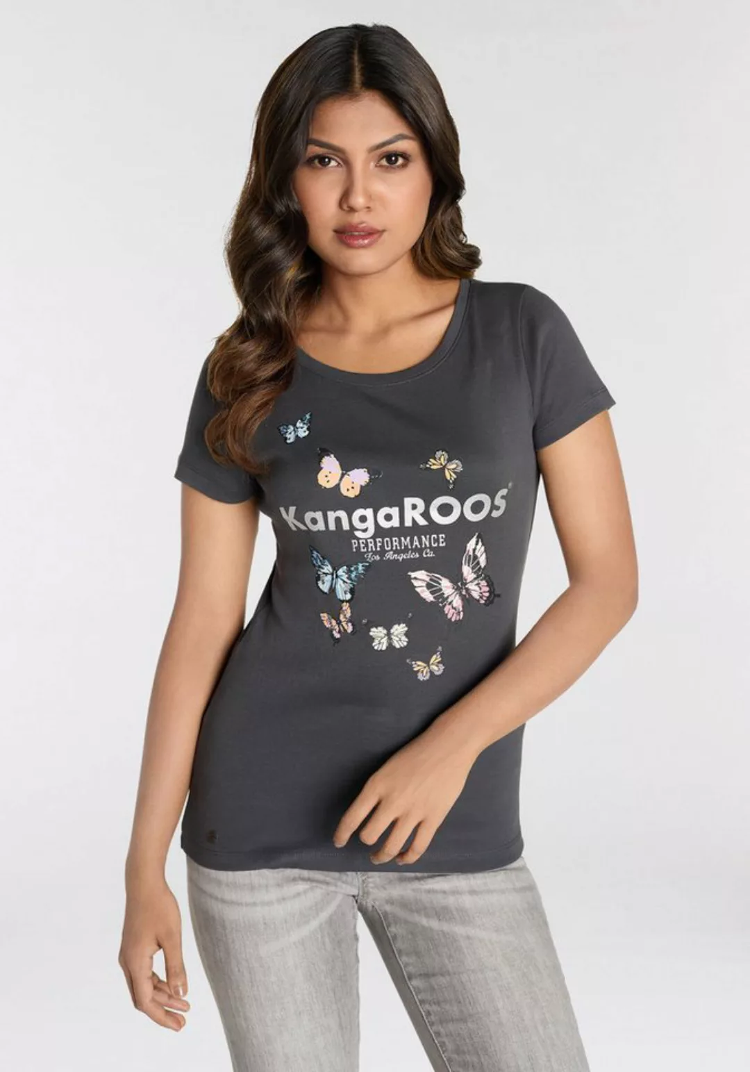 KangaROOS T-Shirt mit filigranem Logodruck & Schmetterlingen - NEUE FARBEN günstig online kaufen