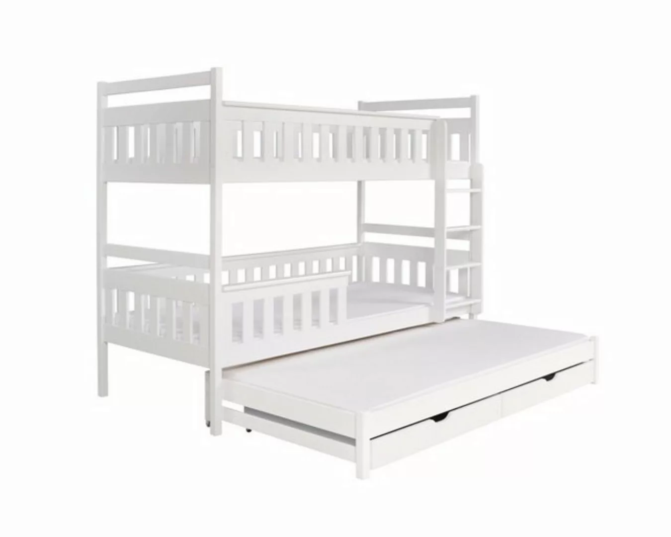 Deine Möbel 24 Etagenbett Hochbett KEV für 3 Kinder 90x200 Weiß (Vollholz m günstig online kaufen