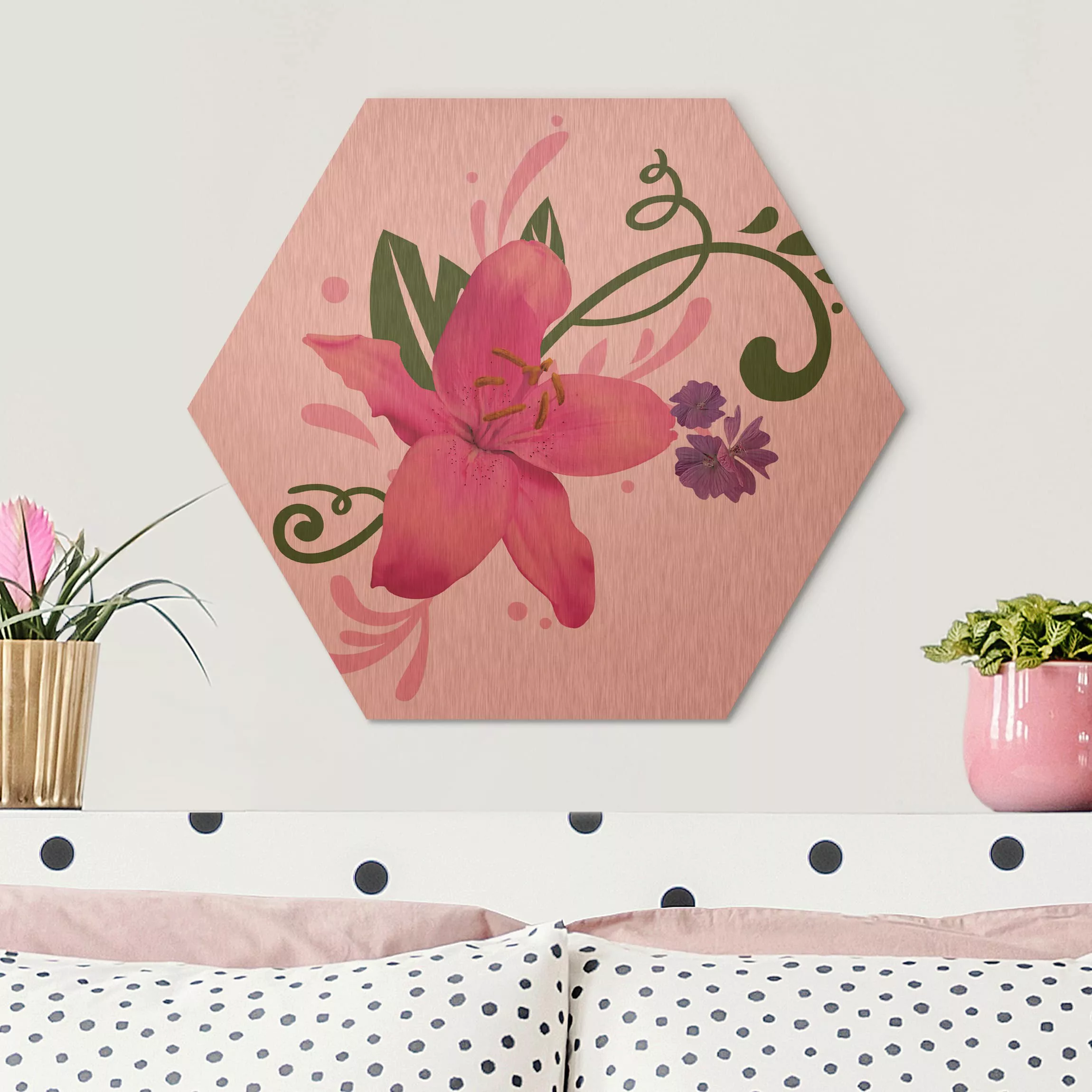 Hexagon-Alu-Dibond Bild Blumen No.BP8 Lilientraum Pink günstig online kaufen