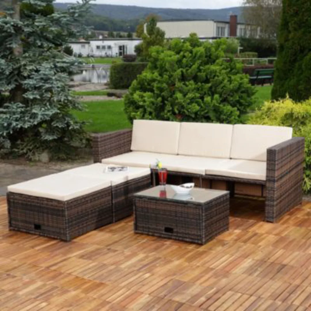 Mucola Loungegruppe Gartenset Sitzmöbel aus Polyrattan in Braun mit Kissen günstig online kaufen